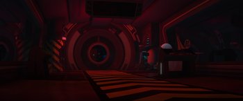 Movie still from “WALL·E” (2008), directed by Andrew Stanton – An image of an empty room in a space station; Extreme Wide shot, Overhead angle