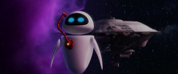 Movie still from “WALL·E” (2008), directed by Andrew Stanton – An image of an animated robot in space; Extreme Wide shot, Low angle