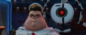 Movie still from “WALL·E” (2008), directed by Andrew Stanton – A character in a uniform; Close Up shot, Low angle