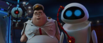 Movie still from “WALL·E” (2008), directed by Andrew Stanton – An image of an animated character from wall - e; Medium shot, Low angle