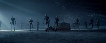 Movie still from “Warm Bodies” (2013), directed by Jonathan Levine – A group of people running in a dark area; Wide shot, Low angle