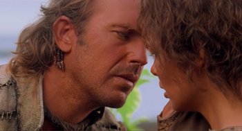 Movie still from “Waterworld” (1995), directed by Kevin Reynolds – Two people face to face; Close Up shot, Over the shoulder angle