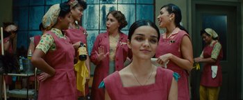 Movie still from “West Side Story” (2021), directed by Steven Spielberg – A group of young women in a room; Close Up shot, Over the shoulder angle