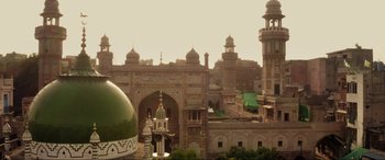 Movie still from “What's Love Got to Do with It?” (2022), directed by Shekhar Kapur – A view of an old city from a balcony; Extreme Wide shot, Low angle