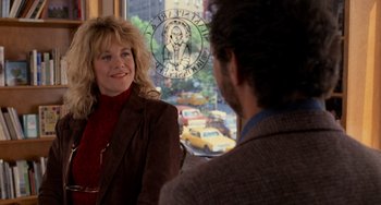 Movie still from “When Harry Met Sally...” (1989), directed by Rob Reiner – A man and a woman in front of a window; Medium shot, Over the shoulder angle