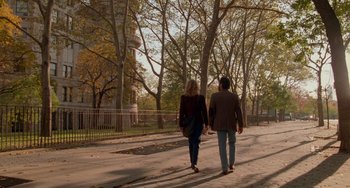 Movie still from “When Harry Met Sally...” (1989), directed by Rob Reiner – A man and a woman walking down a sidewalk; Wide shot, High angle