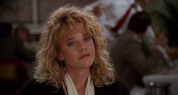 Movie still from “When Harry Met Sally...” (1989), directed by Rob Reiner – A person wearing a jacket; Close Up shot, Over the shoulder angle