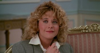 Movie still from “When Harry Met Sally...” (1989), directed by Rob Reiner – A person wearing a suit and tie; Close Up shot, Over the shoulder angle