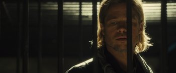 Movie still from “World War Z” (2013), directed by Marc Forster – A person with a spider in a cage; Close Up shot, Low angle