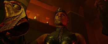 Movie still from “X-Men: Apocalypse” (2016), directed by Bryan Singer – A person wearing a helmet; Close Up shot, Low angle