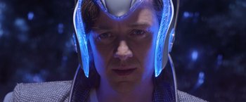 Movie still from “X-Men: Apocalypse” (2016), directed by Bryan Singer – A person wearing a helmet; Close Up shot, High angle