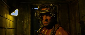 Movie still from “X-Men: Apocalypse” (2016), directed by Bryan Singer – A person with a helmet on; Close Up shot, Low angle