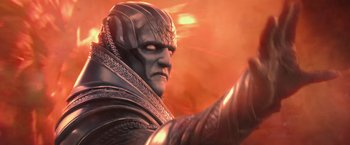 Movie still from “X-Men: Apocalypse” (2016), directed by Bryan Singer – A person holding a sword; Close Up shot, Low angle