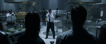 Movie still from “X-Men: Days of Future Past” (2014), directed by Bryan Singer – Wide shot, Over the shoulder angle