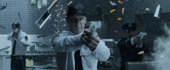 Movie still from “X-Men: Days of Future Past” (2014), directed by Bryan Singer – Medium shot, Low angle