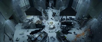 Movie still from “X-Men: Days of Future Past” (2014), directed by Bryan Singer – Wide shot, Overhead angle