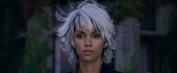 Movie still from “X-Men: The Last Stand” (2006), directed by Brett Ratner – A person wearing a white wig; Close Up shot, Low angle