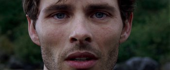 Movie still from “X-Men: The Last Stand” (2006), directed by Brett Ratner – A person's face with blue eyes; Extreme Close Up shot, Low angle