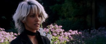 Movie still from “X-Men: The Last Stand” (2006), directed by Brett Ratner – A person wearing a black shirt; Close Up shot, Over the shoulder angle