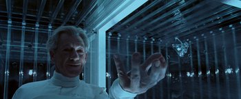 Movie still from “X2” (2003), directed by Bryan Singer – An old man in a white shirt is holding his hand out; Close Up shot, Low angle