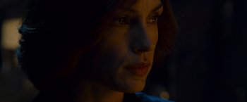 Movie still from “X2” (2003), directed by Bryan Singer – A woman's face in the dark; Close Up shot, Low angle