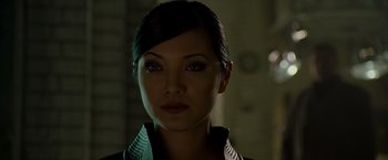 Movie still from “X2” (2003), directed by Bryan Singer – A person wearing a suit; Close Up shot, Low angle