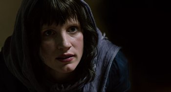 Movie still from “Zero Dark Thirty” (2012), directed by Kathryn Bigelow – A person wearing a hooded jacket; Close Up shot, Low angle
