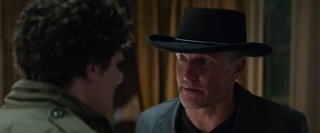 Movie still from “Zombieland: Double Tap” (2019), directed by Ruben Fleischer – A person wearing a hat; Close Up shot, Over the shoulder angle