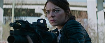 Movie still from “Zombieland: Double Tap” (2019), directed by Ruben Fleischer – A person holding a camera; Close Up shot, Over the shoulder angle