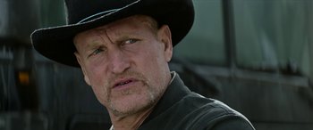 Movie still from “Zombieland: Double Tap” (2019), directed by Ruben Fleischer – A person wearing a cowboy hat; Close Up shot, Over the shoulder angle