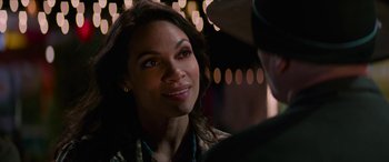 Movie still from “Zombieland: Double Tap” (2019), directed by Ruben Fleischer – A person talking to another person; Close Up shot, Over the shoulder angle