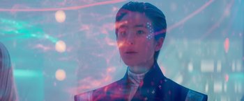 Movie still from “Zombies 3” (2022), directed by Paul Hoen – A person with a face covered in dots; Close Up shot, Low angle