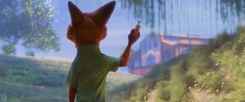 Movie still from “Zootopia” (2016), directed by Jared Bush – An image of an animated character holding a carrot; Close Up shot, Over the shoulder angle