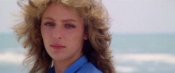 Movie still from “1990: The Bronx Warriors” (1982), directed by Enzo G. Castellari – A person with long hair; Close Up shot, Low angle