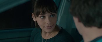 Movie still from “Celeste & Jesse Forever” (2012), directed by Lee Toland Krieger – A person wearing a green shirt; Close Up shot, Over the shoulder angle