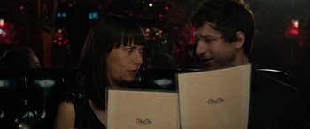 Movie still from “Celeste & Jesse Forever” (2012), directed by Lee Toland Krieger – A woman and a man are looking at each other; Close Up shot, Over the shoulder angle