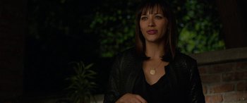 Movie still from “Celeste & Jesse Forever” (2012), directed by Lee Toland Krieger – A woman in a black shirt and a black jacket; Close Up shot, Over the shoulder angle