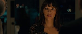 A person wearing a black and white dress