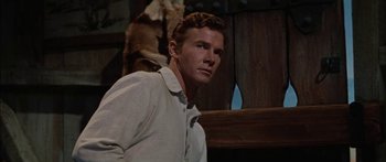 Movie still from “Flaming Star” (1960), directed by Don Siegel – A person wearing a white shirt; Close Up shot, Over the shoulder angle