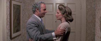 Movie still from “Funny Lady” (1975), directed by Herbert Ross – An older man and a younger woman dancing together; Medium shot, Over the shoulder angle