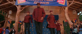Movie still from “Johnson Family Vacation” (2004), directed by Christopher Erskin – A group of people standing on a stage; Medium shot, Low angle