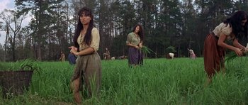 Movie still from “Nevada Smith” (1966), directed by Henry Hathaway – A couple of women standing in the grass; Wide shot, Low angle