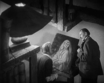 Movie still from “Street Angel” (1928), directed by Frank Borzage – A man and a woman standing in front of a painting; Medium shot, Over the shoulder angle