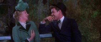 Movie still from “Summer and Smoke” (1961), directed by Peter Glenville – A man wearing a suit and a black hat; Medium shot, Over the shoulder angle