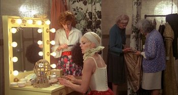 Movie still from “The Mirror Crack'd” (1980), directed by Guy Hamilton – Two women in front of a vanity mirror; Medium shot, Over the shoulder angle