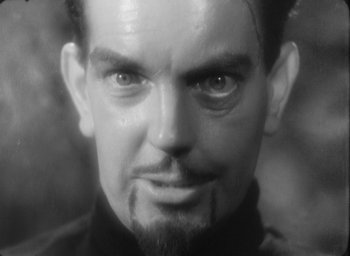 Movie still from “The Most Dangerous Game” (1932), directed by Irving Pichel – A black and white photo of a man with a beard; Close Up shot, Low angle