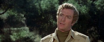 Movie still from “The Swarm” (1978), directed by Irwin Allen – A person wearing a jacket; Close Up shot, Over the shoulder angle