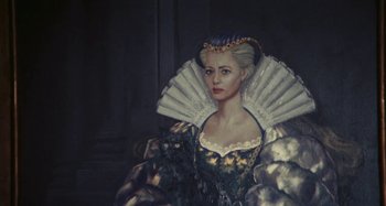 Movie still from “Your Vice Is a Locked Room and Only I Have the Key” (1972), directed by Sergio Martino – An oil painting of a woman in a dress; Medium shot, Low angle