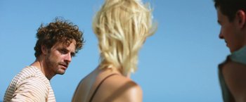 Movie still from “47 Meters Down” (2017), directed by Johannes Roberts – A blurry image of a woman with blonde hair; Close Up shot, Over the shoulder angle