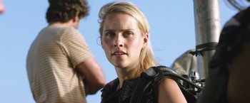 Movie still from “47 Meters Down” (2017), directed by Johannes Roberts – A person wearing a helmet; Close Up shot, Low angle